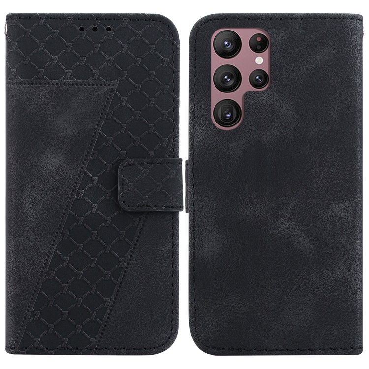 

For Samsung Galaxy S22 Ultra 5G Seven-shaped Embossed Leather Phone Case(Black)