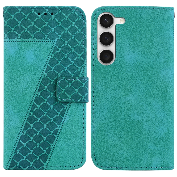 

For Samsung Galaxy S23 5G 7-shaped Embossed Leather Phone Case(Green)