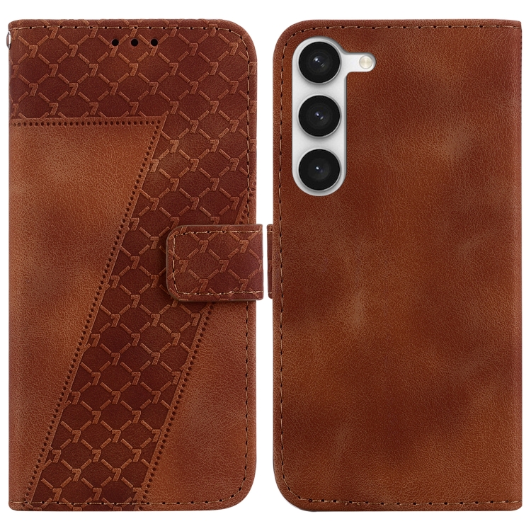 

For Samsung Galaxy S23 5G 7-shaped Embossed Leather Phone Case(Brown)