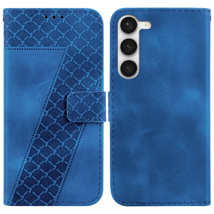 

For Samsung Galaxy S23 5G 7-shaped Embossed Leather Phone Case(Blue)