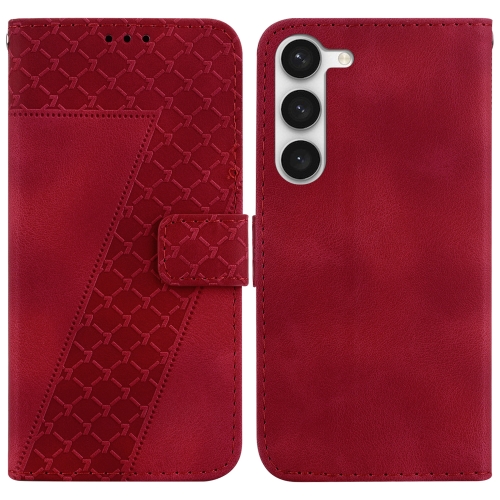 

For Samsung Galaxy S23 5G 7-shaped Embossed Leather Phone Case(Red)