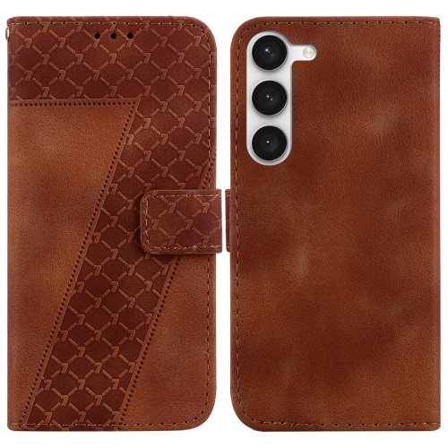 

For Samsung Galaxy S23+ 5G 7-shaped Embossed Leather Phone Case(Brown)