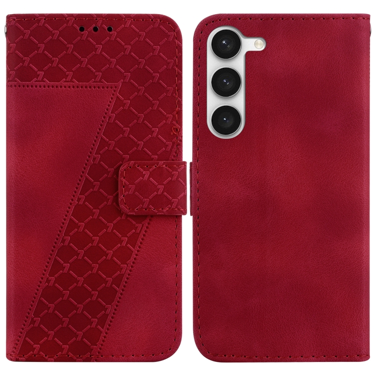 

For Samsung Galaxy S23+ 5G 7-shaped Embossed Leather Phone Case(Red)