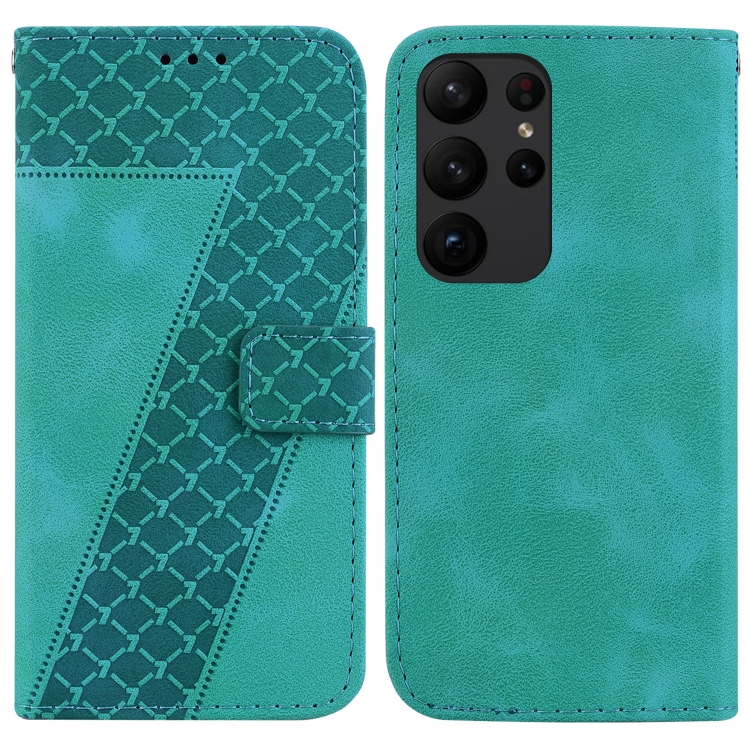 

For Samsung Galaxy S23 Ultra 5G 7-shaped Embossed Leather Phone Case(Green)