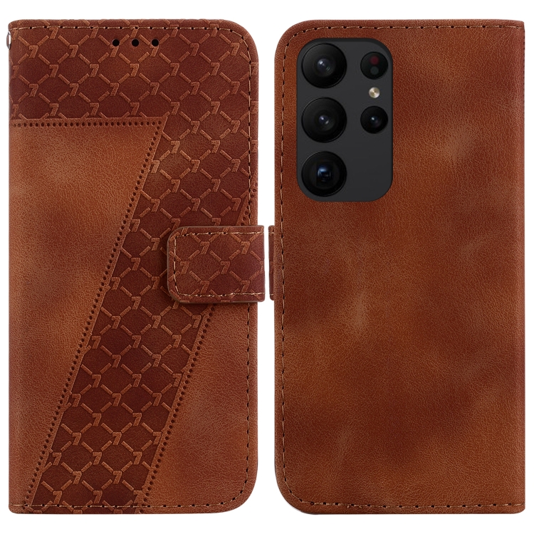 

For Samsung Galaxy S23 Ultra 5G 7-shaped Embossed Leather Phone Case(Brown)