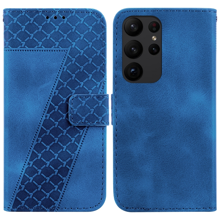 

For Samsung Galaxy S23 Ultra 5G 7-shaped Embossed Leather Phone Case(Blue)