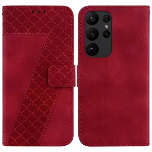 

For Samsung Galaxy S23 Ultra 5G Seven-shaped Embossed Leather Phone Case(Red)