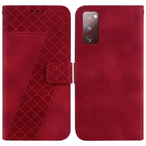 

For Samsung Galaxy S20 FE 4G/5G 7-shaped Embossed Leather Phone Case(Red)