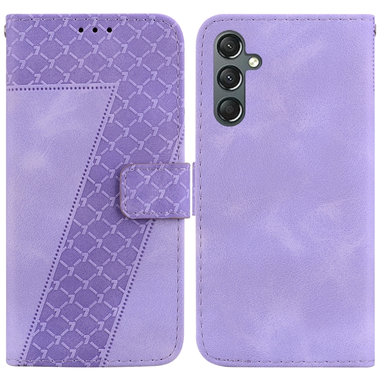 

For Samsung Galaxy A25 5G 7-shaped Embossed Leather Phone Case(Purple)