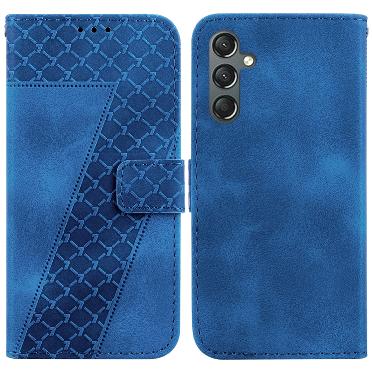 

For Samsung Galaxy A25 5G 7-shaped Embossed Leather Phone Case(Blue)