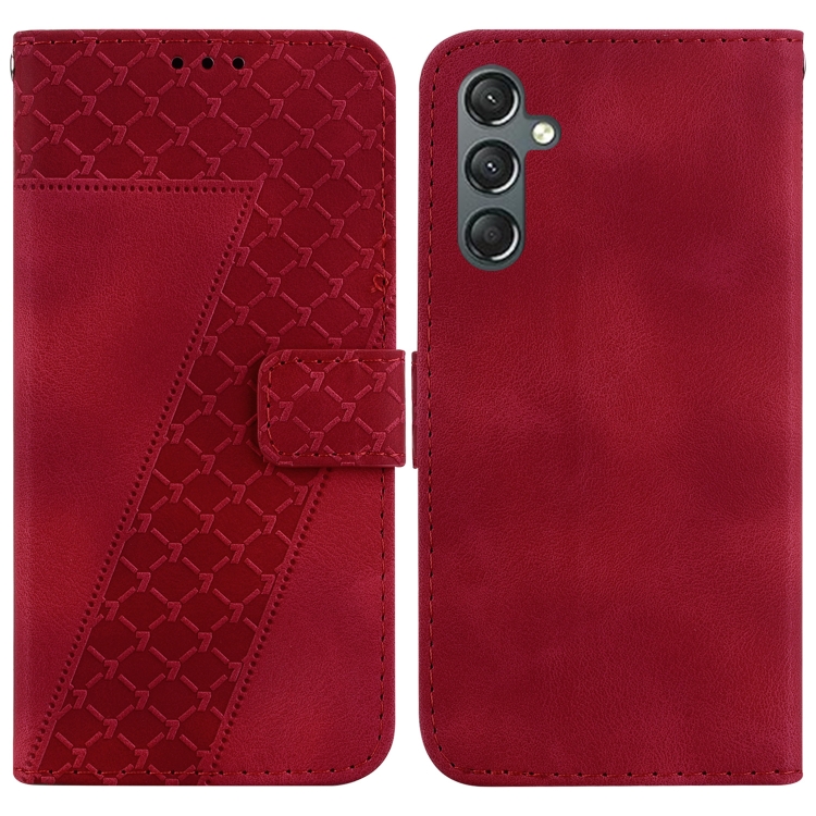 

For Samsung Galaxy A25 5G 7-shaped Embossed Leather Phone Case(Red)