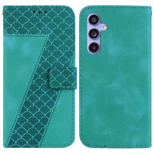 

For Samsung Galaxy S23 FE 5G 7-shaped Embossed Leather Phone Case(Green)