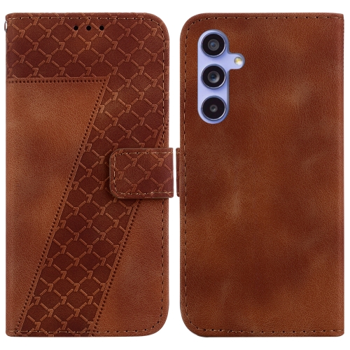 

For Samsung Galaxy S23 FE 5G 7-shaped Embossed Leather Phone Case(Brown)