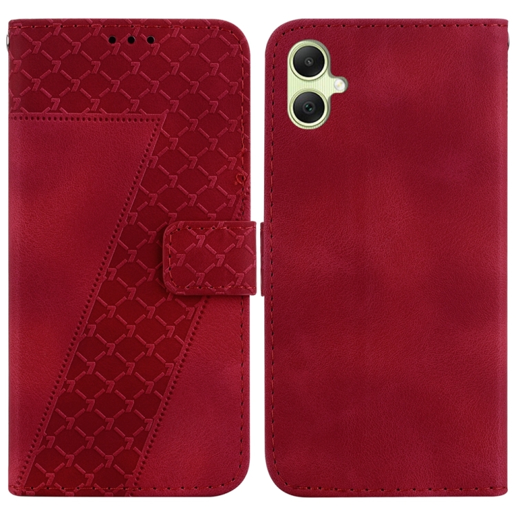 

For Samsung Galaxy A05 7-shaped Embossed Leather Phone Case(Red)