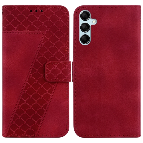 

For Samsung Galaxy A15 7-shaped Embossed Leather Phone Case(Red)
