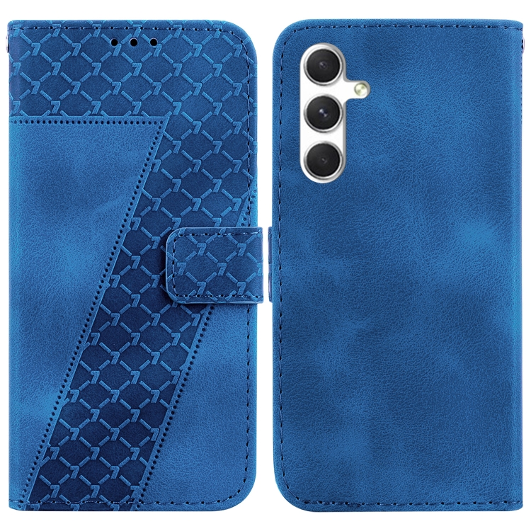 

For Samsung Galaxy S24+ 5G 7-shaped Embossed Leather Phone Case(Blue)