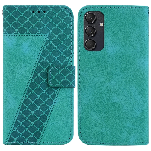 

For Samsung Galaxy M55 7-shaped Embossed Leather Phone Case(Green)
