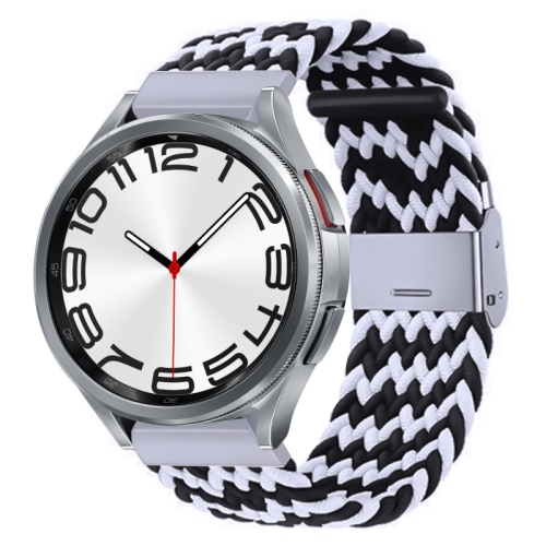 For Samsung Galaxy Watch 6 / 6 Classic Nylon Braided Metal Buckle Watch Band(W Black White)