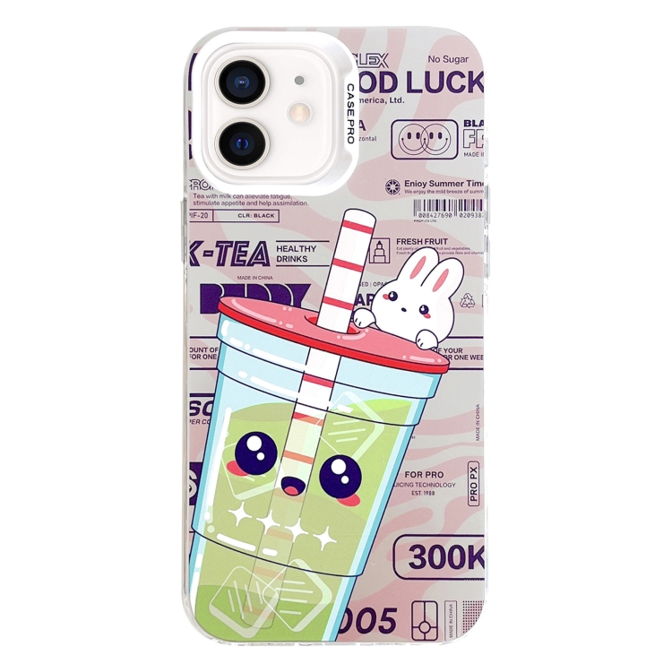 

For iPhone 12 Electroplated Silver Series PC Protective Phone Case(Green Milk Tea)