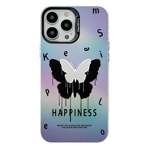 

For iPhone 13 Pro Electroplated Silver Series PC Protective Phone Case(Black Butterfly)