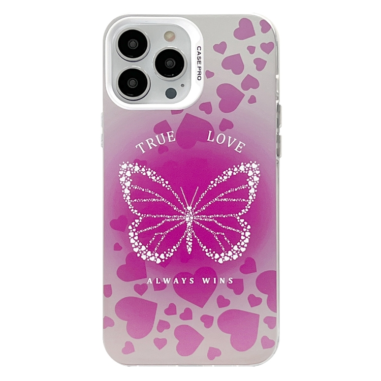 

For iPhone 13 Pro Electroplated Silver Series PC Protective Phone Case(Pink Butterfly)