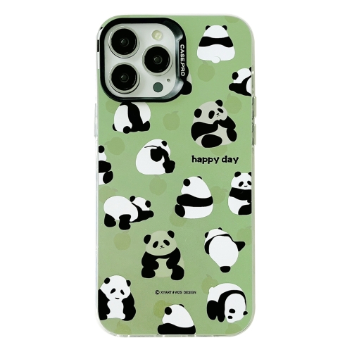 

For iPhone 14 Pro Max Electroplated Silver Series PC Protective Phone Case(Green Panda)