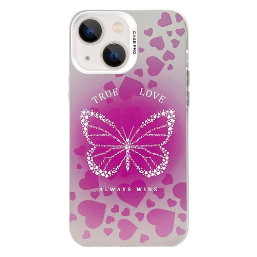 

For iPhone 15 Plus Electroplated Silver Series PC Protective Phone Case(Pink Butterfly)