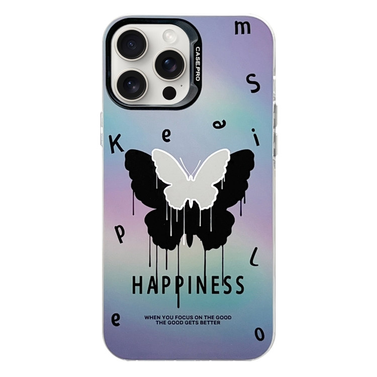 

For iPhone 16 Pro Electroplated Silver Series PC Protective Phone Case(Black Butterfly)
