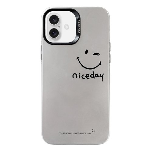 

For iPhone 16 Plus Electroplated Silver Series PC Protective Phone Case(Simple Smiley Face)