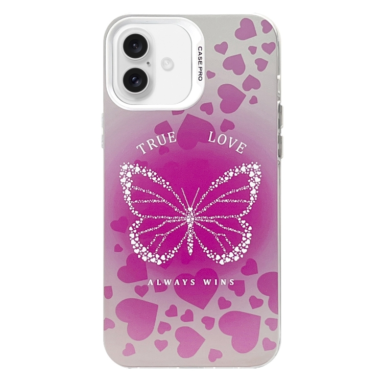 

For iPhone 16 Electroplated Silver Series PC Protective Phone Case(Pink Butterfly)