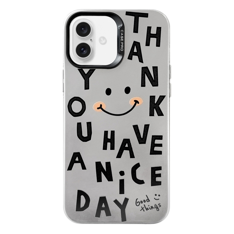 

For iPhone 16 Electroplated Silver Series PC Protective Phone Case(Cute Smiley Face)