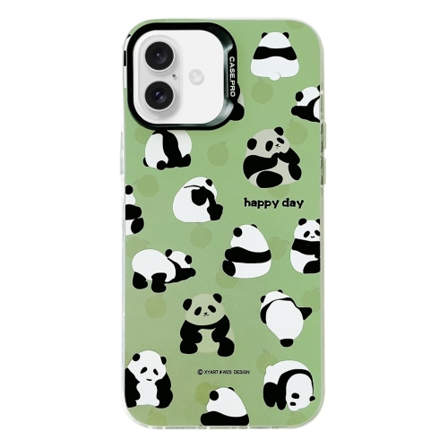 

For iPhone 16 Electroplated Silver Series PC Protective Phone Case(Green Panda)