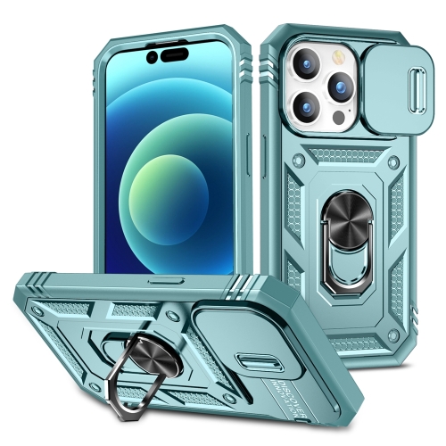 

For iPhone 15 Pro Max Sliding Camshield Holder Phone Case(Green)