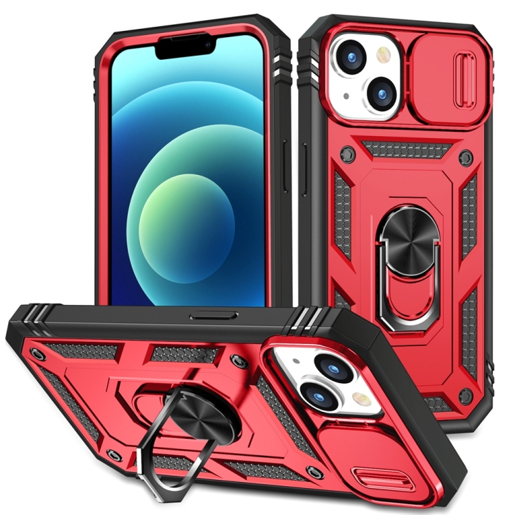 

For iPhone 15 Sliding Camshield Holder Phone Case(Red+Black)