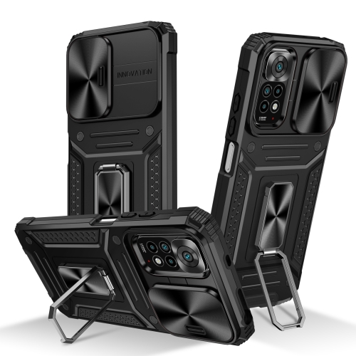 

For Redmi Note 11S Global Camshield Robot TPU Hybrid PC Phone Case(Black)