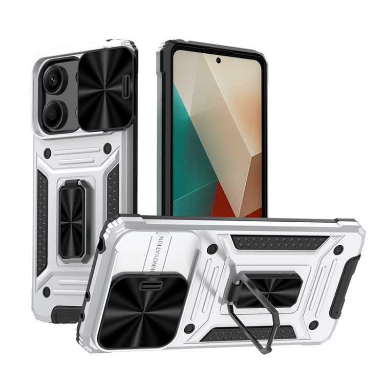 

For Xiaomi Redmi Note 13 5G Camshield Robot TPU Hybrid PC Phone Case(Silver)