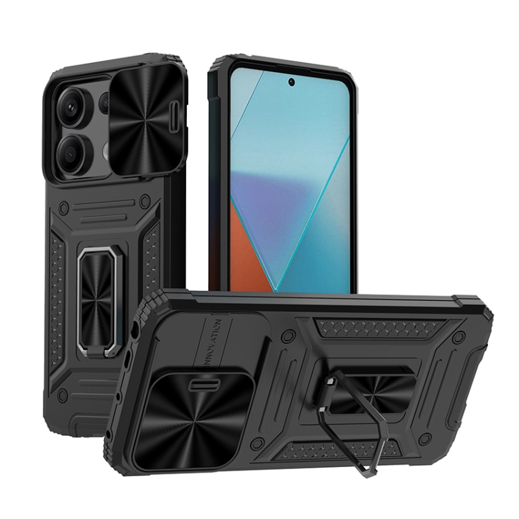 

For Xiaomi Redmi Note 13 Pro 5G Camshield Robot TPU Hybrid PC Phone Case(Black)