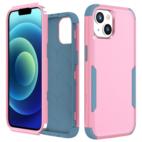 For iPhone 15 Commuter Shockproof TPU + PC Phone Case(Pink+Grey Green)