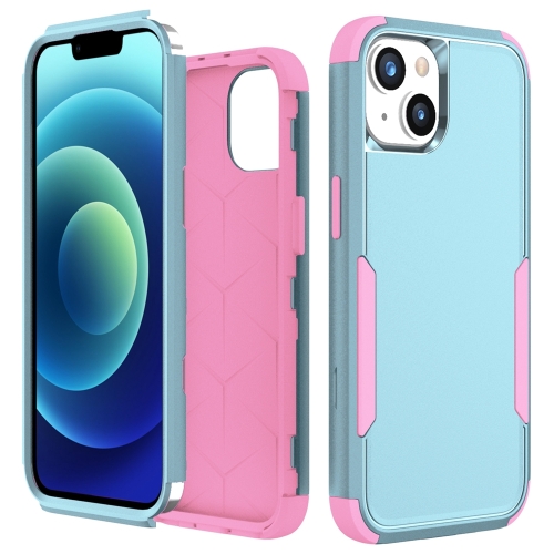 

For iPhone 15 Commuter Shockproof TPU + PC Phone Case(Grey Green+Pink)