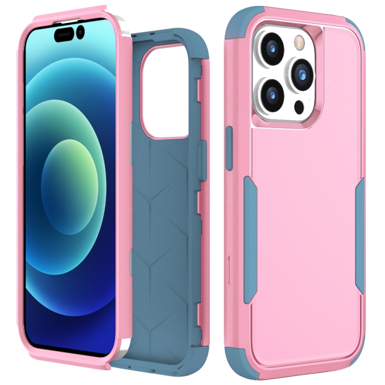 

For iPhone 15 Pro Commuter Shockproof TPU + PC Phone Case(Pink+Grey Green)