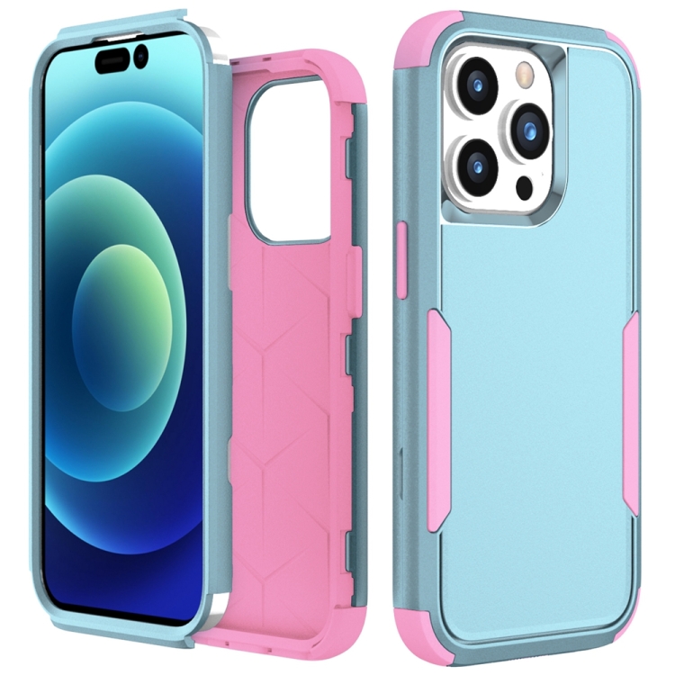 

For iPhone 15 Pro Commuter Shockproof TPU + PC Phone Case(Grey Green+Pink)