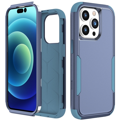 For iPhone 15 Pro Max Commuter Shockproof TPU + PC Phone Case(Royal Blue+Grey Green) 13 washable non toxic diy hair wax blue grey purple colors one off hairs color disposable hair coloured mascara beauty tool
