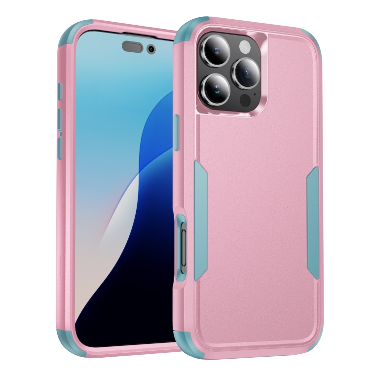 

For iPhone 16 Pro Commuter Shockproof TPU + PC Phone Case(Pink+Grey Green)