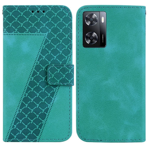 

For OPPO A57 5G/A57s 4G Global/A57 4G/K10 5G 7-shaped Embossed Leather Phone Case(Green)