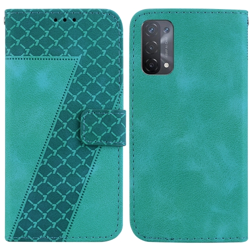 

For OPPO A74 5G/A93 5G/A54 5G Seven-shaped Embossed Leather Phone Case(Green)