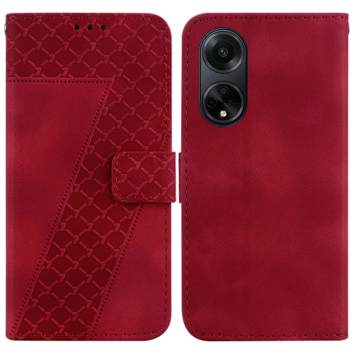 

For OPPO A98 5G/F23 5G India Version 7-shaped Embossed Leather Phone Case(Red)