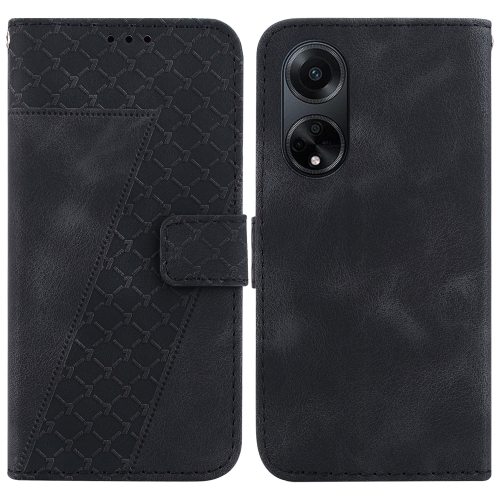 

For OPPO A98 5G/F23 5G India Version 7-shaped Embossed Leather Phone Case(Black)