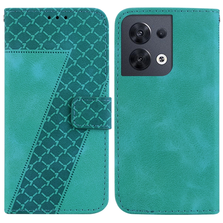 

For OPPO Reno8 5G 7-shaped Embossed Leather Phone Case(Green)
