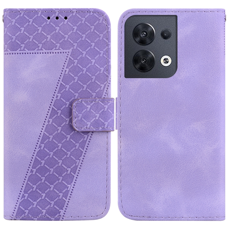 

For OPPO Reno8 5G 7-shaped Embossed Leather Phone Case(Purple)