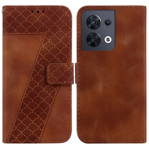 

For OPPO Reno8 5G 7-shaped Embossed Leather Phone Case(Brown)